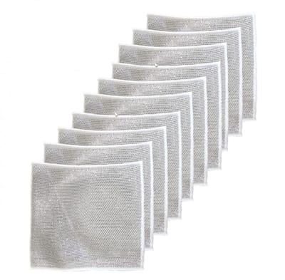 Afwasdoeken - 10 Stuks - Vaatdoeken - Polyester garen - Schuursponsje - Schoonmaak Doeken - Herbruikbare - Multifunctionele - Voor Het Reinigen Van Pannen, Fornuizen, Bakplaten, Ovens En Grills - Geschikt Voor Hardnekkige Vlekken - 20x20cm - Zilver