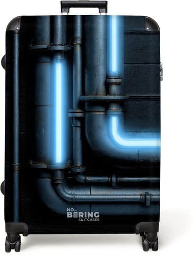 NoBoringSuitcases.com® - Koffer groot - Reiskoffer lichtgewicht - Lichtgevende buizen op zwarte muur - Rolkoffer met 4 wielen - Grote trolley XL - 98 liter bagage