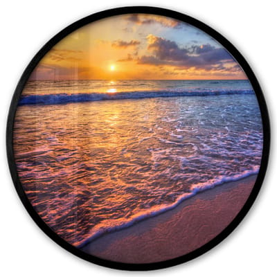 Poster in lijst Rond - Fotolijst 40x40 cm - Posters - Zee - Strand - Zonsondergang - Wolken - Horizon - Ronde posterlijst zwart - Decoratie - Wanddecoratie woonkamer - Muurdecoratie slaapkamer