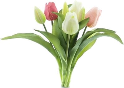 Real touch tulpen - Bos met 7 stengels - Roze/wit - 31 cm