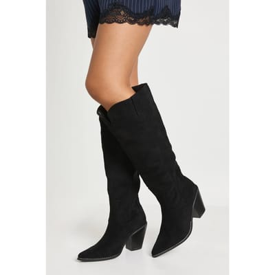 boohoo Dames Brede pasvorm faux suede cowboylaarzen | Black | Maat: 5