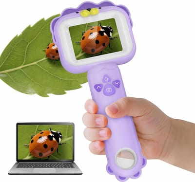 AHD® Microscoop Voor Kinderen - Verrekijker Voor Kinderen - Bresser Verrekijker - Verrekijker Speelgoed - Paars - 21cm x 11cm x 3cm