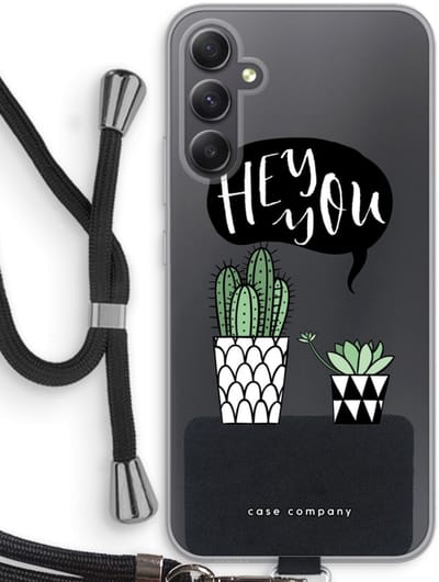 Case Company® - Hoesje met koord geschikt voor Samsung Galaxy A34 hoesje met Koord - Hey you cactus - Telefoonhoesje met Zwart Koord - Bescherming aan alle Kanten en Over de Schermrand