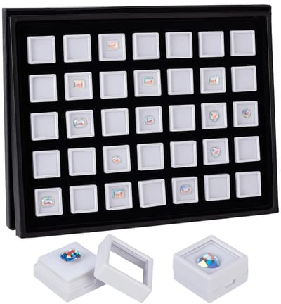 Dailygoods- Sieradenbox 35pcs - Acryl - Opbergdoos met deksel - Klein - Displaybox - Imitatie leer - 29.5x29.5x16.5mm