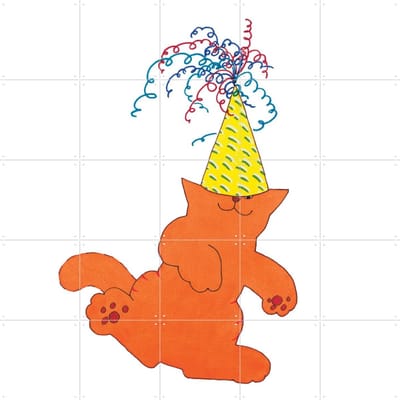 IXXI Dikkie Dik met Feesthoedje, Dikkie Dik - 100 x 100 cm - Gratis ophangtool - Grote wanddecoratie en posters - Kleurrijk, Illustraties, Speels