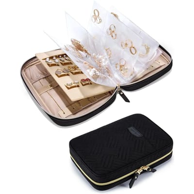 Sieraden Travel Organizer Case Transparant Sieraden Opbergboek Ringband Zakje voor kettingen, oorbellen, ringen, armbanden zwart