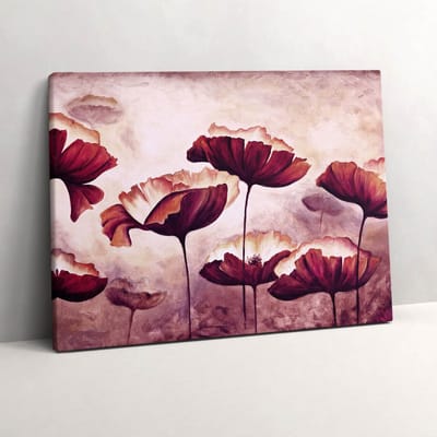 Wallfluent Foto Op Canvas Bloemen bloeiende klaprozen - 80 x 60 cm - Roze Schilderij Canvas - Bloemen en Planten Canvas Foto - Natuur Print Op Doek - Bloemen en Planten Schilderijen Op Canvas Doek