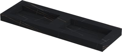 INK® Pitch wastafel in keramische slab dubbel met drain en front en side skirts zonder kraangaten 140x45x9cm, lauren black mat