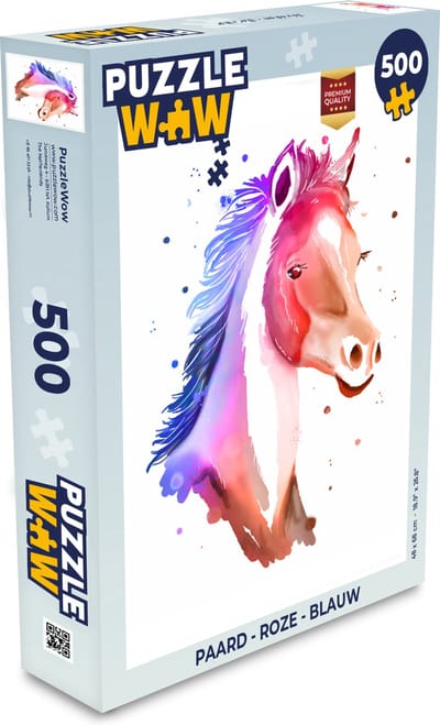 Puzzel Paard - Roze - Blauw - Meisjes - Kinderen - Meiden - Legpuzzel - Puzzel 500 stukjes