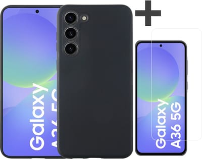 Hoesje geschikt voor Samsung Galaxy A36 hoesje zacht siliconen met gehard glas Screenprotector- Arara backcover - Zwart