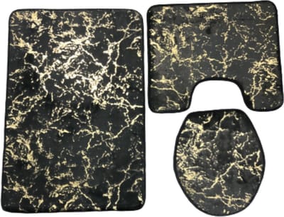 Luxe badmat- Badmatten set - Wc mat - Toiletbril hoes - Toiletmat - Badkamer mat - Grijs met goud - Antislip - Zacht - Kwaliteitsmat - 90 x 60
