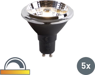 LUEDD Set van 5 GU10 dim to warm LED lampen AR70 6W 2000K-3000K