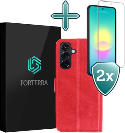 Hoesje Met 2x Screenprotector - Geschikt voor Samsung Galaxy A27 - Luxe Pasjeshouder - Flip Case - Bookcase Portemonee - Kunstleer Book Case - Flipcase Hoes - Book Cover - Walletcase - Portemonneehoes - Rood