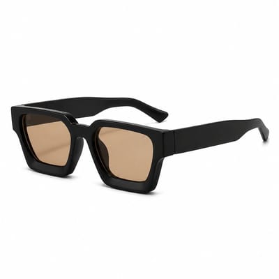 MoodLux Zonnebril Zwart - Unisex - Rechthoekig Montuur met Lichtbruine Glazen - Retro Festivalbril - UV400 Bescherming