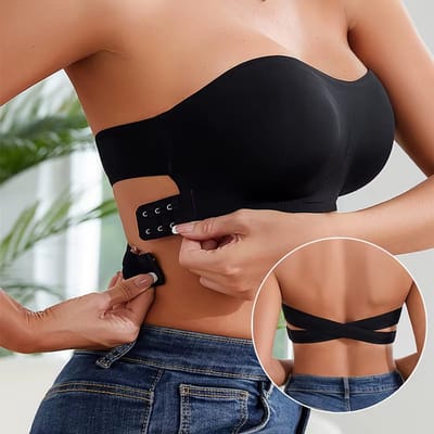 Naadloze strapless plakbeha dames – front sluiting, zonder padding, antislip bandeau top & comfortabele tube top - Zwart - Maat S