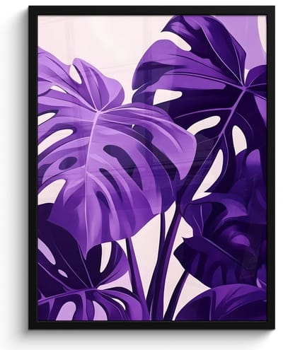 Poster in lijst - Fotolijst 50x70 cm - Posters - Bladeren - Paars - Tropisch - Abstract - Posterlijst zwart - Decoratie - Wanddecoratie woonkamer - Muurdecoratie slaapkamer