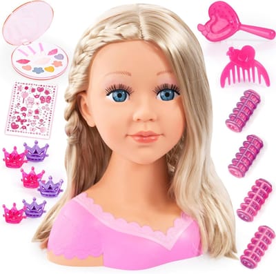 Core® Kaphoofd voor Meisjes - Sminkpop Met Make up Voor Kinderen - Makeup pop - Roze- 24cm x 14cm x 27cm