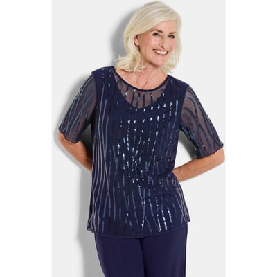 Shirt van mesh bezet met fonkelende pailetten - marine / gegarneerd - Gr. 38 van Goldner Fashion