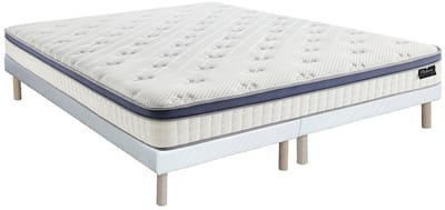 Vente-unique Set 180 x 200 cm gestoffeerde bedbodem + hybride matras 7-zone pocketvering en traagschuim dikte 25 cm - MALAO van PALACIO