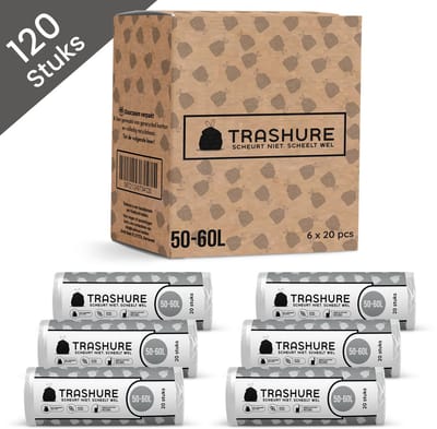 Trashure Vuilniszakken - Code H - Geschikt voor Brabantia prullenbak - 50/60 L - 6 rollen x 20 stuks - 50-60 liter met trekbandsluiting