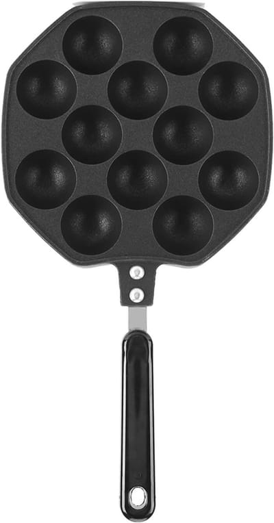 Takoyaki Pan - Octopusbal Bakvorm - Thuis Desserts Maken - 12 Ronde Holtes - 36 cm Lengte - Zwart