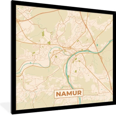 Fotolijst incl. Poster - Kaart - Vintage - Plattegrond - Namur - Stadskaart - 40x40 cm - Posterlijst