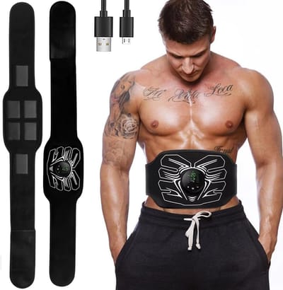 Buikspierstimulator, draagbare EMS-buikspiertrainer voor fitness thuis en op kantoor, krachttraining - Zwart