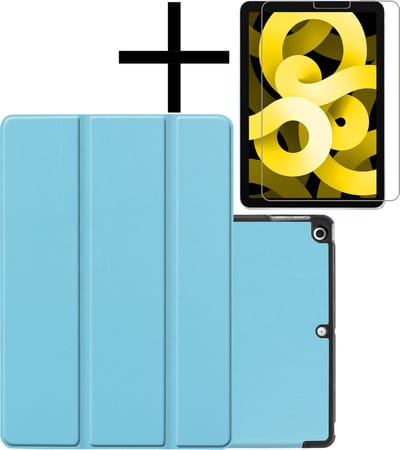 Hoes - Geschikt voor Apple iPad Air 5 (2022) - 10.9 inch - 5e Generatie - M1 - Met Screenprotector - Trifold Bookcase - Hard Cover - Hardcover Book Case - Tablet Hoesje - Lichtblauw