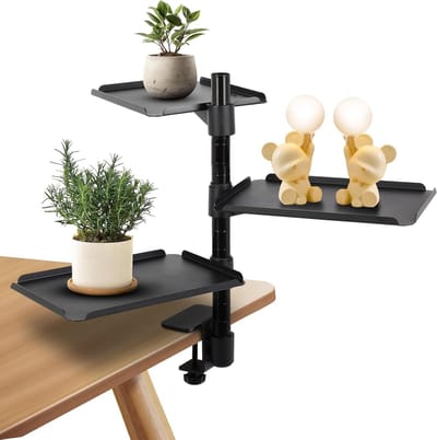 Bureauplank met klem - Bureauverlenger Plank - Bureau organiseren - Drie niveaus - Tot 56 cm dikte - Zwart