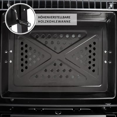 GrillForge Pro XXL Houtskool BBQ Grillwagen met Rookfunctie, In Hoogte Verstelbare Kolenbak, Thermometer en Opbergrekken – Buitenkeuken met Wielen voor Tuin en Terras, 120 x 55 x 105 cm