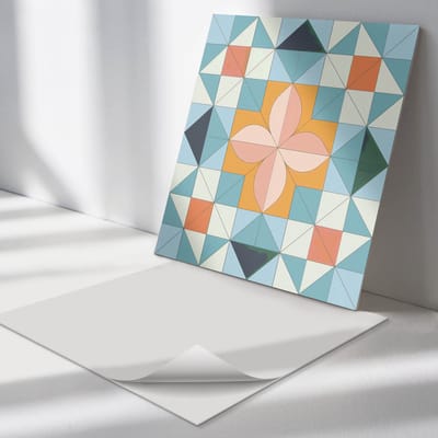 Wallfluent Vinyl Tegels - Geometrisch Bloemenpatroon Zelfklevende Vinyltegels - 30 cm x 30 cm - Oranje Vinyl Tegels - 9 stuks - Vierkant PVC Tegels - Texturen Plaktegels - Vloer Tegels PVC - Plaktegels Keuken en Badkamer