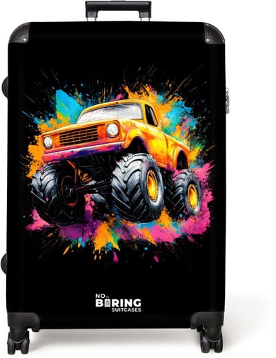 NoBoringSuitcases.com® - Koffer groot - Reiskoffer lichtgewicht - Monstertruck met kleurrijke graffiti - Rolkoffer met 4 wielen - Grote trolley XL - 98 liter bagage