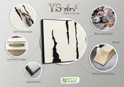 YS Schilderij YS-Art Gallery - Handgeschilderd canvas schilderij 90x90 cm - Wanddecoratie Abstract - Zwart en wit - Goud - Muurdecoratie woonkamer - Slaapkamer decoratie - Kamer accessoires - Abstract schilderij goud zwart - schilderijen woonkamer