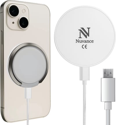 Nuvance Draadloze Oplader - 15W Snellader - Geschikt voor Magsafe - Wireless Charger - incl. Usb-A Kabel - Wit
