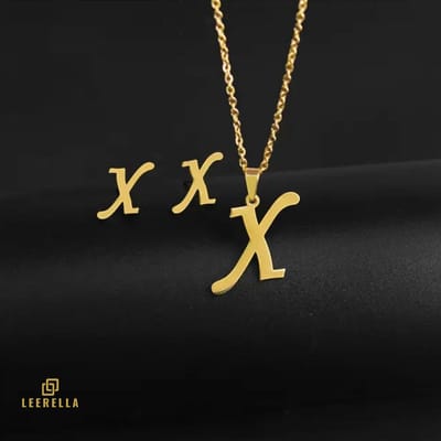 Leerella | X | Luxe Goudkleur Initialen Ketting & Oorbellen Set - Roestvrij Staal - Letters A t/m Z - Persoonlijke Sieraden voor Elke Gelegenheid Moederdag, Valentijnsdag en Verjaardag Cadeau Ketting 45 cm