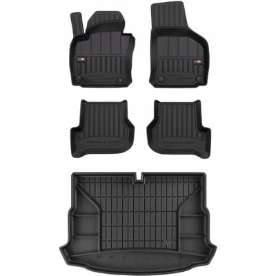 Frogum ProLine Complete Set: Luxe Rubberen Automatten + Kofferbakmat - Geschikt voor VOLKSWAGEN Scirocco III 2007-2017 - Perfecte Pasvorm - Geurloos TPE - Zwart