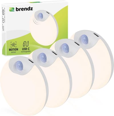 Rond LED Nachtlampje met Bewegingsmelder - Dimbare Oplaadbare Verlichting voor Trap en Kast - 4 Stuks Warmwit 3000 K