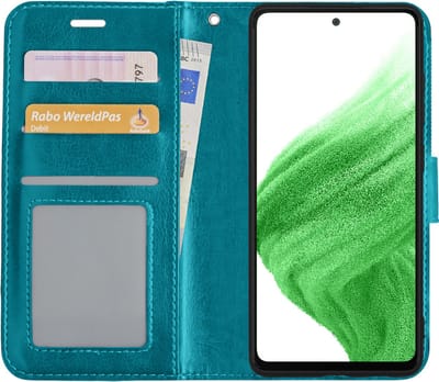 Hoes - Met Pasjeshouder - Geschikt voor Samsung Galaxy A53 - Luxe Bookcase Portemonee - Flip Case - Kunstleer Book Case - Flipcase - Book Cover - Walletcase - PortemonneeHoes - Turquoise