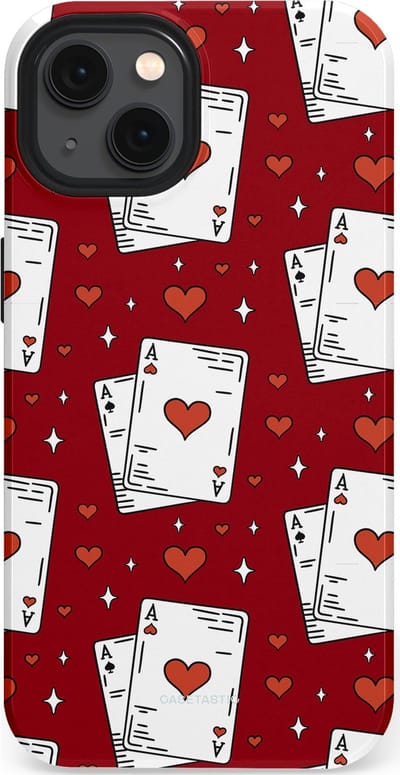 Casetastic hoesje geschikt voor Apple iPhone 13 - MagSafe - Dubbellaagse bescherming - Kaarten Aas - Fashion Case - Bordeaux Wit Zilver
