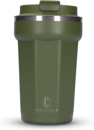 Castagnola Thermosbeker - Koffiebeker To Go - Travel Mug voor Koffie en Thee - Theebeker - 380 ML - RVS - Groen - Octagon