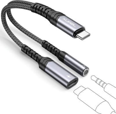 USB C Headphone Adapter en Oplader, 2-in-1 Type C naar 3.5mm Jack AUX Adapter, Ondersteunt PD 60W Snelladen, Geschikt voor iPhone 15 Pro Max, Samsung Galaxy en iPad Pro