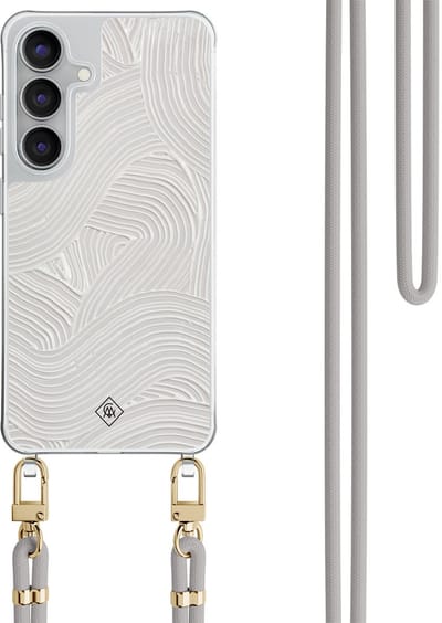 Casimoda® hoesje met grijs koord - Geschikt voor Samsung S25 FE - Abstract Waves - Afneembaar koord - TPU/polycarbonaat - Grijs