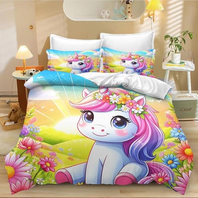 Schattige Eenhoorn Regenboog Dekbedovertrek Voor Kinderen Jongens Meisjes, Regenboog Dekbedovertrek Set Queen Size Levendige Kinder Regenboog Dekbedovertrek 70x133cm 2pcs white