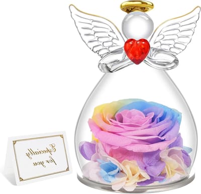 Eeuwige Roos Engel - Gepreserveerde Bloem Cadeau - Romantisch Cadeau Geven - Handgemaakt Glas Ambacht