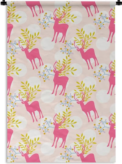 Wandkleed - Wanddoek - Hert - Roze - Patronen - 60x90 cm - Wandtapijt