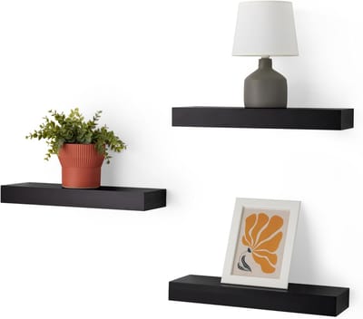 Famanu – Set van 3 houten zwevende wandplanken - zwart - multifunctioneel voor woonkamer of kantoor - 40 - 2 x 12 - 7 x 4 - 5 cm