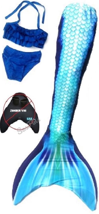 Zeemeermin staart los| Mermaid staart met bikiniset | Blue Marlin | maat 120 | Zonder monovin geleverd| Staartpuntbescherming!