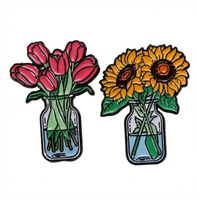 2-delige Elegante Bloemen Broche Set – Emaille Bloemen in Vaas Design