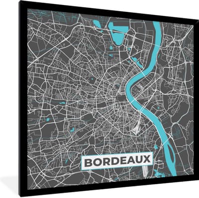 Fotolijst incl. Poster - Bordeaux - Frankrijk - Plattegrond - Kaart - Stadskaart - 40x40 cm - Posterlijst
