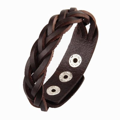 Leren Armband - Bruin - Gevlochten